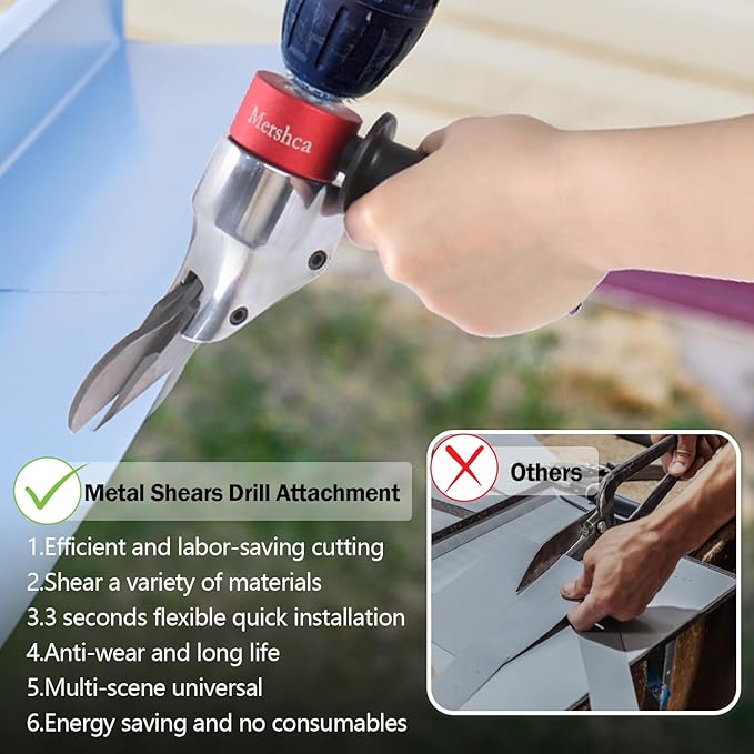 360° Pivoting Drill Metal Shear Attachment, Professional Power Tool Accessory for Cordless & Corded Drills, Heavy-Duty Metal Cutter for Iron, Aluminum & Copper Sheets with Adjustable Handle- R