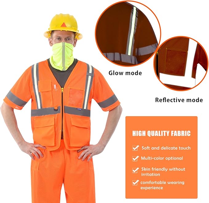 A-SAFETY 6xl 7xl 8xl High vis Reflective Mesh Glow Vest orange Class 3