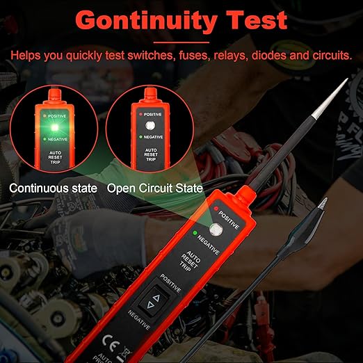 Power Circuit Probe Tester 6V-24V DC Test Light Car Fuse Tester Tool 12V Short Circuit Finder 12V Auto Electrical Tester Kit Component Tester Polarity Identify with Overload Protection,Long Test Lead