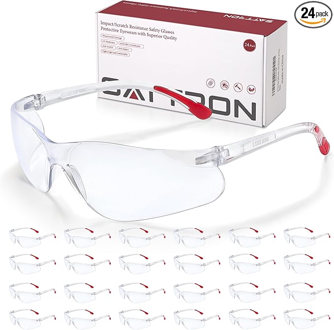 24 Pack Clear Safety Glasses, Protective Eyewear UV Protection & ANSI Z87.1, Safety Goggles Scratch & Impact Resistant Eye Protection for Men & Women - Ideal for Construction, Shooting, Lab Work