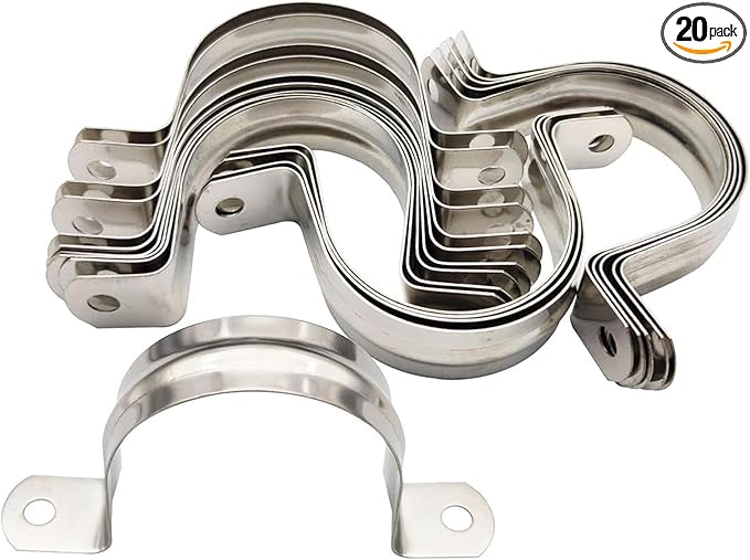 20Pcs Reinforced Rigid Pipe Strap 2 Inch Two Hole Strap U Bracket Pipe Clamps, 304 Stainless Steel Conduit Clamps Tension Tube Clip for Pipes Fixing M50