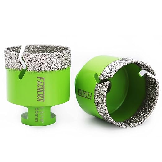 Diamond Core Drill Bit,2pcs Diameter 2-3/16 inch 55mm Thread 5/8-11,Vacuum Brazed Dry Wet Hole Saw for Porcelain Tile,Granite,Marble,Concrete,Masonry,Brick