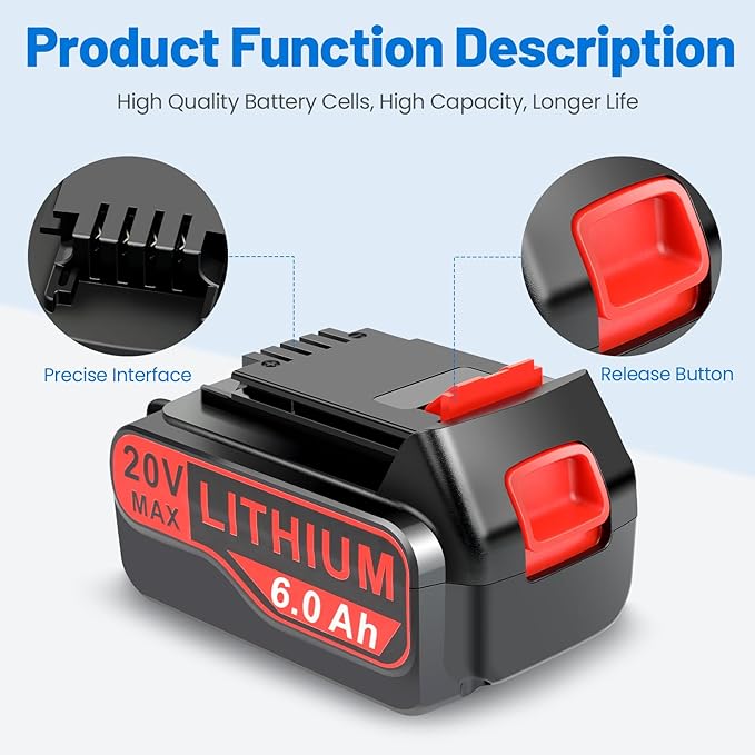 ARyee 4-Pack LBXR20 6.0Ah 20V Replace for Black and Decker 20V Battery Max LB20 LBX20 LBXR2020 LBX4020 LB2X4020 LBXR20-OPE LBX4020 LST220 Cordless Power Tools