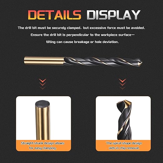 Drill Bit, 10mm Cutting Diameter, 4341 HSS Gold and Black 118° Cutting Angle Number Jobber Bits - (Applications: for Drilling Soft Metal Plastic Wood), 3-Pieces