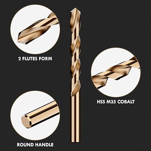 1/8" (10pcs) Cobalt Drill Bit Set, M35 High Speed Steel Jobber Length Drill Bit Kit for Hardened Metal, Stainless Steel, Cast Iron, Wood and Plastic, with Index Storage Case
