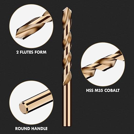 Metric 16Pcs M35 Cobalt Drill Bit Set, 4mm HSS Cobalt Jobber Drill Bits, for Hardened Metals, Stainless Steel, Cast Iron and Wooden Plastics