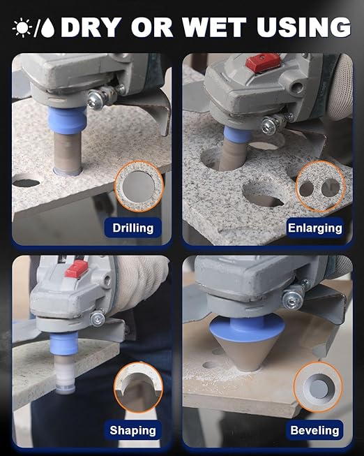 Diamond Tile Hole Saw Kit - 10Pcs 1/4'', 5/16'', 3/8'', 1'', 1-3/8'', 2'', 2-1/2'' Drill Bits, 4/5'' Drilling Milling Bit, 2'' Beveling Chamfer Bit, Adapter for Porcelain Tile Ceramic Granite Marble