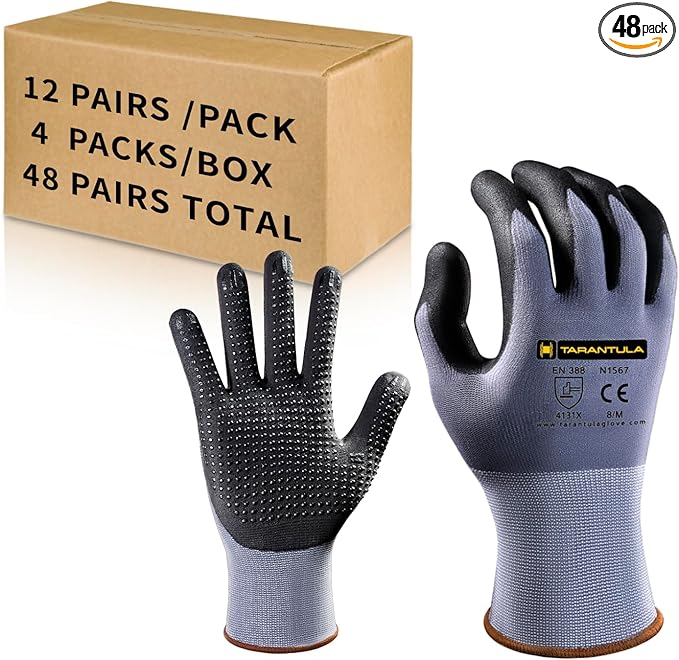 Tarantula Safety Work Gloves MicroFoam Nitrile Coated 48 Pairs,Endurance Seamless Knit Nylon,Dots on Palm,Dot Grip Gloves,X-Lagre