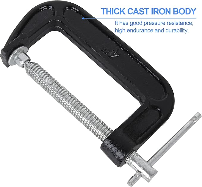 6 PCS Heavy Duty Steel C-Clamps - 4 Inch, Malleable Iron, Black, Set of 6 for Woodworking, Welding, Building