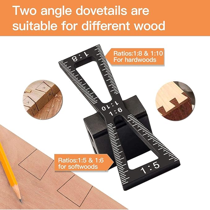 Dovetail Jig & Wheel Marking Gauge Set-Precision Woodworking Tools with Micro-Adjustment, Includes 2 Cutters + Pencil & Anodized Aluminum Jig for Dovetail Join Carpentry & DIY