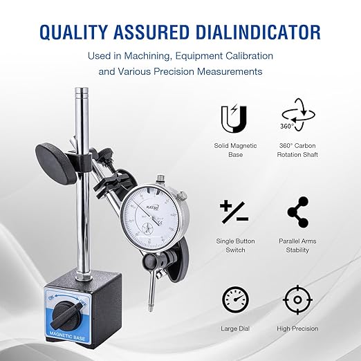 KATSU Tools Dial Indicator with Magnetic Base and 22 Pieces Indicator Points Set, 0-1.0" Tester Gauge, 0.001" Precision, Fine Adjustment, Measuring Toolkit in Storage Case 401111