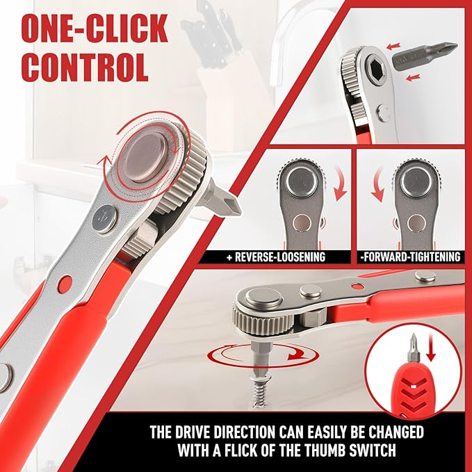 24 in 1 Multi-Bit Ratcheting Screwdriver, Magnetic Interchangeable Ratchet Screwdriver with Changeable Bits（Phillips,Slotted,Hex,Square,Torx）for Home,Work,DIY.