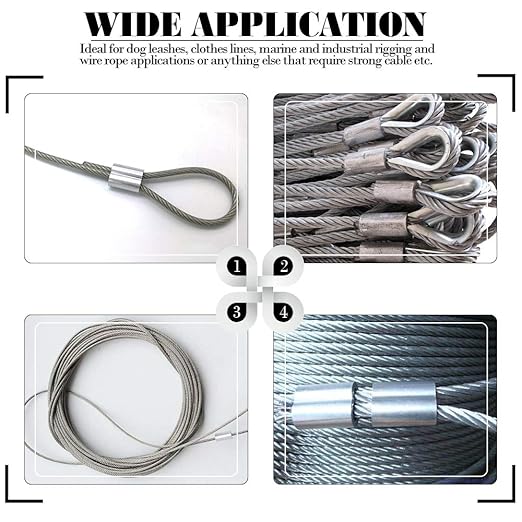 Glarks 315-Pieces 8 Sizes Aluminum Crimping Loop Sleeve Double Barrel Ferrule for Wire Rope and Cable Line End Assortment Kit - M1.2-M6