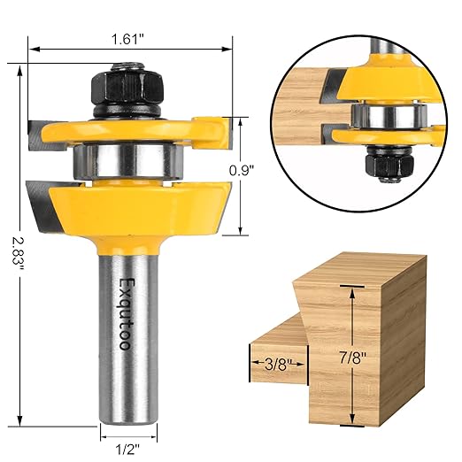 1/2-Inch Shank 2 Set Bevel Shaker Rail and Stile Router Bits, Rail and Stile Router Bit Set for Cabinet Door Rail, Stile and More (3/8-Inch Cutting Depth, 7/8-Inch High)