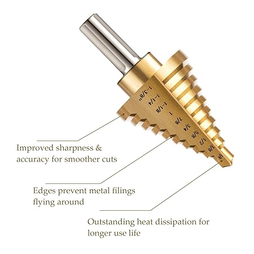 ZELCAN Step Drill Bit Set, 5PCS HSS Titanium Step Drill Bits for Metal, 50 Sizes in 5 High Speed Steel Unibit Stepped Drill Bit for DIY Lovers Electrician, 1/8 to 1-3/8 Inches