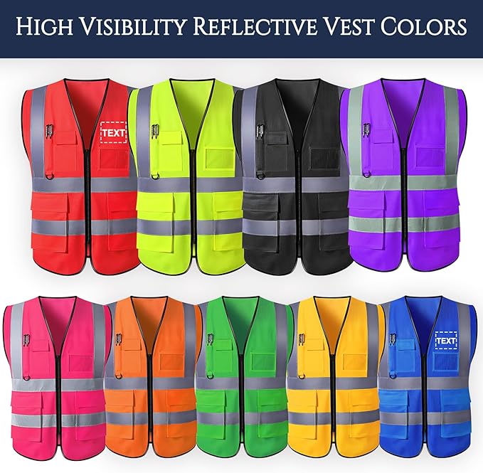 Custom Safety Vest for Men with Logo High Visibility Safety Vests Reflective with Pockets and Zipper Construction