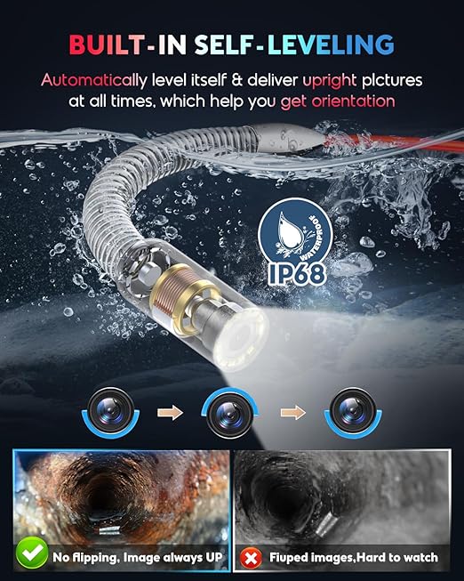 Anysun Sewer Camera with Locator, Self Leveling, Distance Counter, 512Hz Pipe Inspection Camera with DVR Recorder, Waterproof IP68 Plumbing Camera, Industrial Drain Camera w 7" HD Color Screen(100Ft)