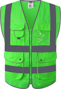 JKSafety 9 Pockets High Visibility Safety Vest for Men and Women, Hi-Vis Reflective Green Safety Vests with Zipper Front, Meet ANSI/ISEA Standards (159-Green 5XL)