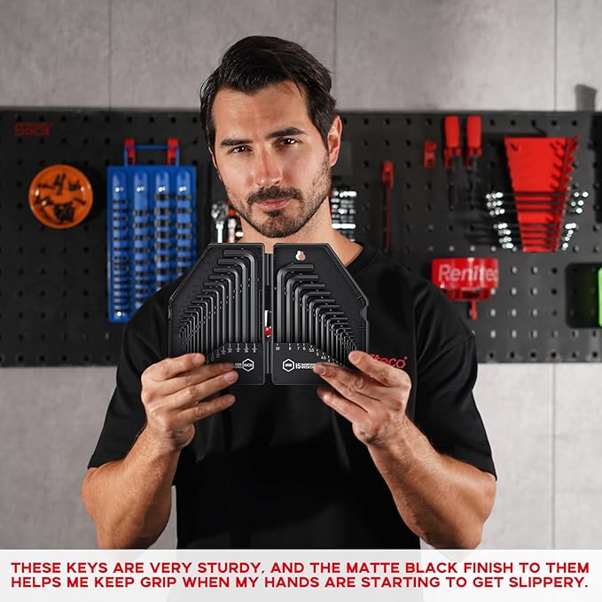 30 PCS Hex Head Key Allen Wrench Tool Set Organizer Kit Alloy Steel L Shape Black Metric (0.7-10 mm) SAE (0.028"-3/8") Standard In Storage Case Long Short Arm