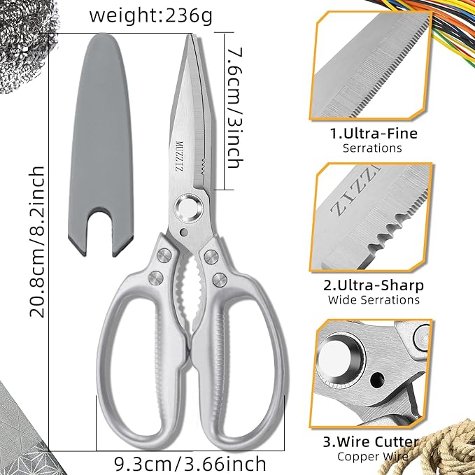 Heavy Duty Scissors,All Purpose Utility Scissors,Stainless Steel Blade with Small Serrations， Metal Handle Shears for Home,Office,Easy Cutting Cardboard,Fabric,Leather,Wires,Carpet and Rope