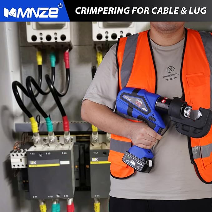 Electric Hydraulic Cable Lug Crimper Pliers Rechargeable Crimping Tool 12 Ton Electrical Terminal Cable Wire Fiber Crimper Kit with 12 Dies (MZ-MKZ-400)