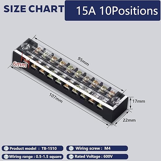 Terminal Block (4 Sets) 4Pcs 10 Positions Dual Row 600V 15A Screw Terminal Strip Blocks with Cover&4Pcs Pre-Insulated Barrier Termina Block Strip&40Pcs Insulated Fork Wire Connector