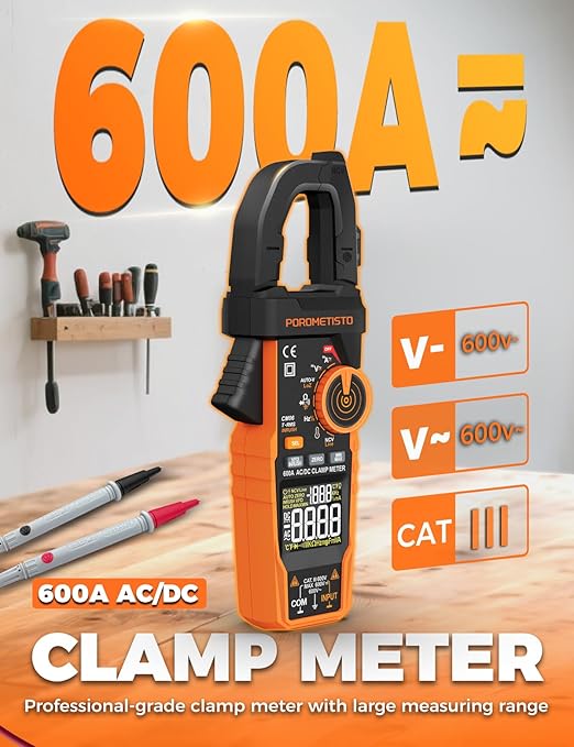Digital Inrush Clamp Meter, CM06 Clamp Multimeter, T-RMS 6000 Counts 600A Amp Voltage Tester with VFD, LOZ, Measures NCV, AC/DC Voltage Current, Continuity Capacitance Frequency Resistance