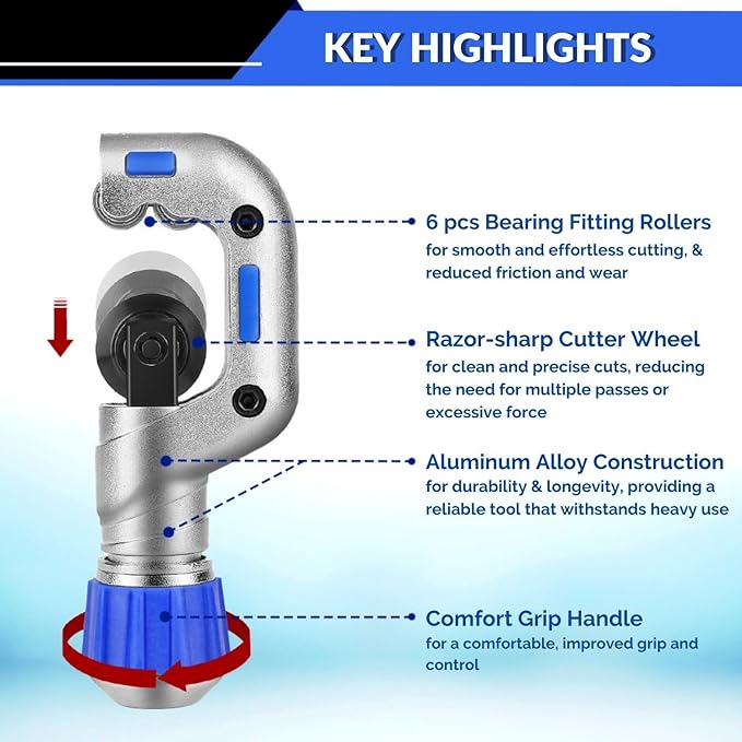 Flexzion Tube Cutter, Heavy Duty Tubing Pipe Cutter, 3/16 to 1-1/4 inch Cutting Diameter, Ideal for Cutting Copper, Aluminum, Brass, Steel, Plastic and More