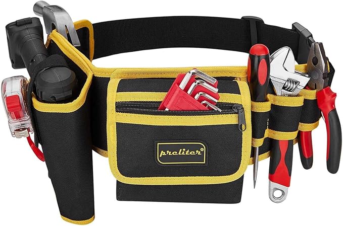 Tool Belt 7 Pockets, Adjustable Tool Belts for Men, Heavy Duty Utility Belt, Waterproof Tool Pouch for Carpenter/Electrician/Construction (Black Yellow)