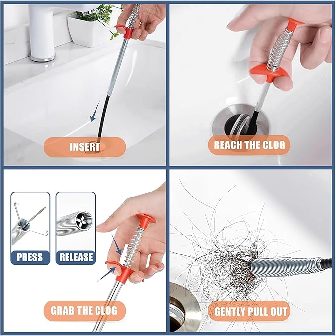 Drain Snake,76 inch Flexible Grabber Claw Pick Up Reacher Tool,Drain Clog Remover - Gutter Cleaning Tools for Home Sink, Bathroom Tub,Drain, Toilet, Tight Spaces