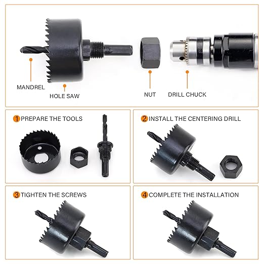 Hole Saw Set with 3/4" to 5"(19mm-127mm) 19PCS Hole Saw Kit for Soft Wood, Plastic, PVC Board, Including Saw Blades, Mandrels, Installation Plate, Drill Bits, Hex Key with Storage Case