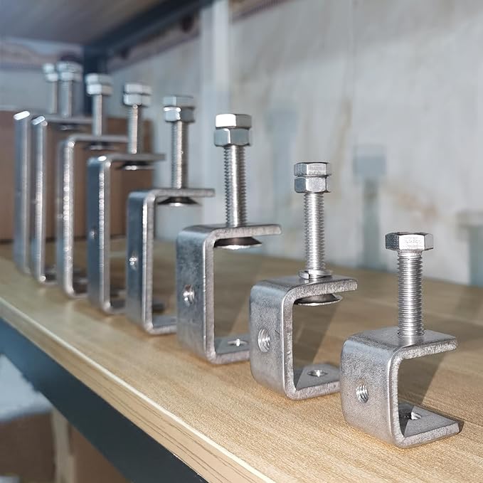 Stainless Steel C Clamps 3.8In for Mounting, Heavy Duty Metal U Clamp for Metal Working Small Desk Clamp with Stable Wide Jaw Opening & Protective Pads/I-Beam Design (2pcs)