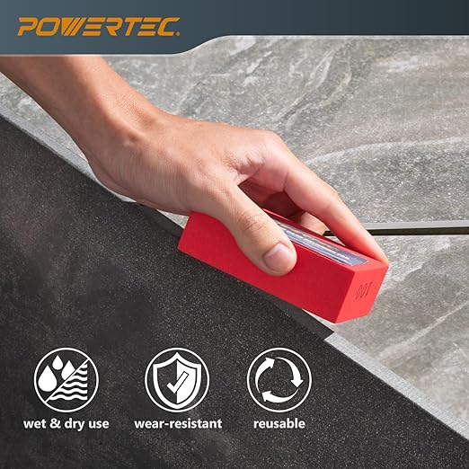 POWERTEC Diamond Hand Polishing Pads 100 Grits 1Pack, Diamond Sanding Block for Polishing and Grinding Porcelain, Ceramic Tile, Glass, Granite, Stone, Wood & Metal (71905)