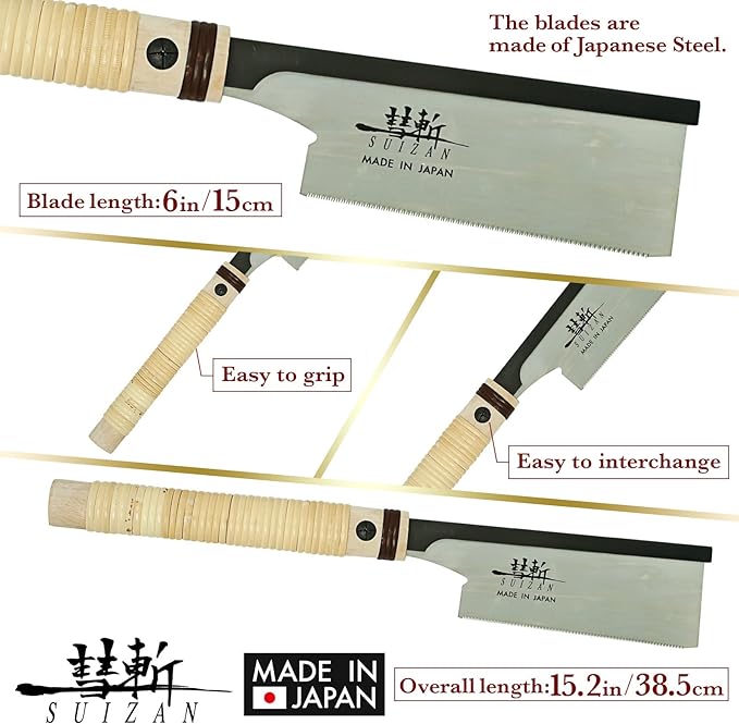 SUIZAN Dozuki Dovetail Saw 6" Crosscut - Professional Japanese Pullsaw Handsaw Woodworking Tools