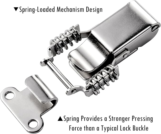 2 Pack Medium Spring-Loaded Toggle Latch and Hook, Spring Draw Locking Catch Clamp Lacth with Screws for Toolbox Cabinet Boxes,3-3/4 inch x 1-1/2 inch