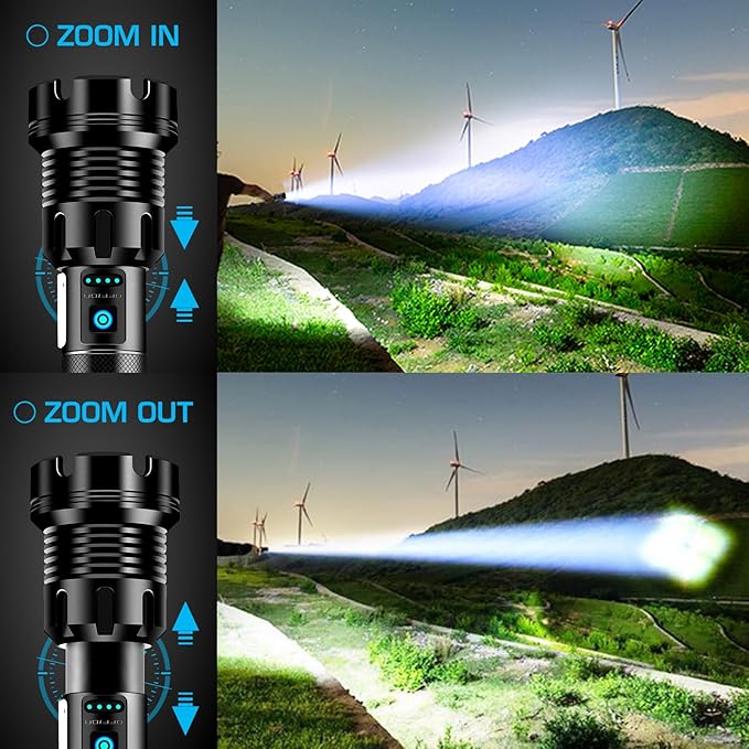 9000 High Lumens Flashlight Rechargeable with COB Work Light Super Bright LED Flashlights Heavy Duty&14 Modes &Waterproof Tactical Powerful Flashlight for Emergencies,Camping,Hiking,Outdoor,Indoor