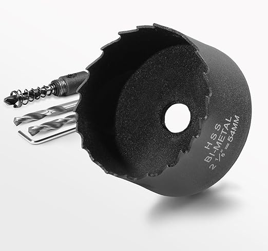 2-1/8 Inch Hole Saw with 9.1mm Triangle Shank Arbor, JTemgle Bi-Metal Hole Saw Heavy Duty Hole Cutting Tool for Cornhole Boards, Recessed Lights, Wood, Plastic, Drywall & Soft Metal