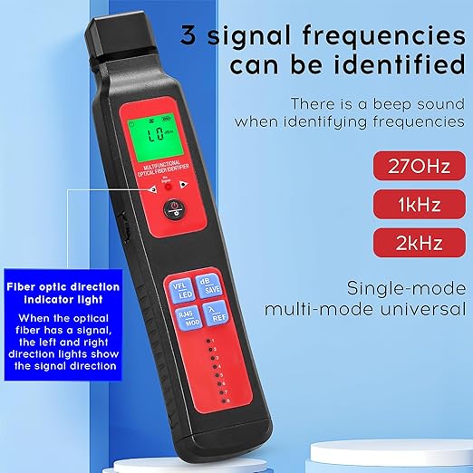 L-507 Live Fiber Optic identifier with Optical Fiber Power Meter -70+~10dbm 5-in-1 Function OPI OPM VFL 10KM RJ45 Network Tester LED Fiber Optic Cable identifier Single Mode/Multi Mode