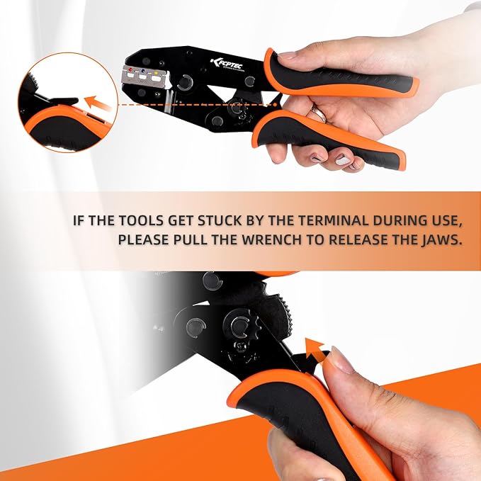 KF CPTEC Crimping Tool Set 9 PCS - Ratcheting Wire Crimper - Quick Exchange Jaw for Heat Shrink, Open Barrel, Insulated Electrical Connectors,Insulated and Non-Insulated Ferrules, solar connector