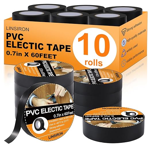 Wire Harness Tape 10 Rolls 3/4Inch*60Ft PVC Electrical Insulation Wrap Heat Resistant Waterproof Wiring Loom Cable Protection Self Adhesive Black
