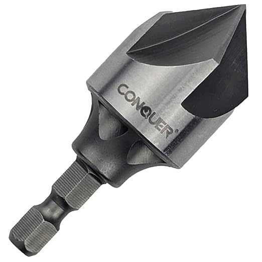 CONQUER Tools 5 Flute Metal Countersink Drill Bit, 87 Degree for 1/4'' Hex Shank Fit 5/32~29/32-inch(4~23mm) Beveling Chamfer Tool Holes Shaping Trimming, Inner/Pipe Reamer