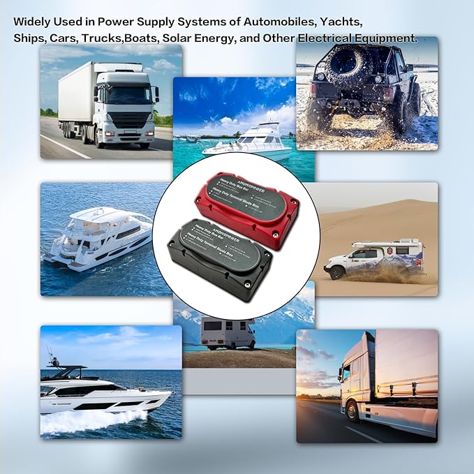 300A Bus Bar 12v Power Distribution Block 4 x 5/16"(M8) Terminal Block Heavy Duty Waterproof Buss Bar Junction Block Marine Battery Bus bar for Automotive Boat Solar System