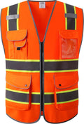 JKSafety 9 Pockets High Visibility Zipper Front Safety Vest | Orange with Dual Tone High Reflective Strips | Meets ANSI/ISEA Standards (901-Orange, XX-Large)