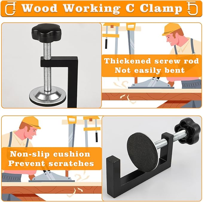 3 Inch C Clamp for Woodworking, Heavy Duty Steel C Clamps, Small C Clamps for Desktop Workpiece Fixing (4 Pcs)