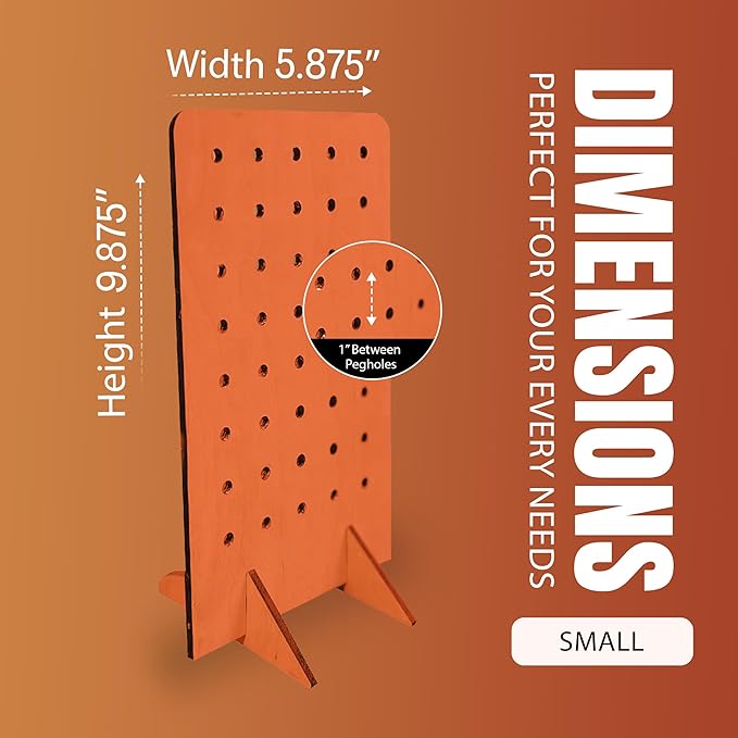 Torched Pegboard Display Stand for Jewelry, Craft Shows, Selling, Vendor Events, Tools, Peg Board Accessories Rack Organizer, Small 5.88" L x 4.3" W x 9.88" H, Orange