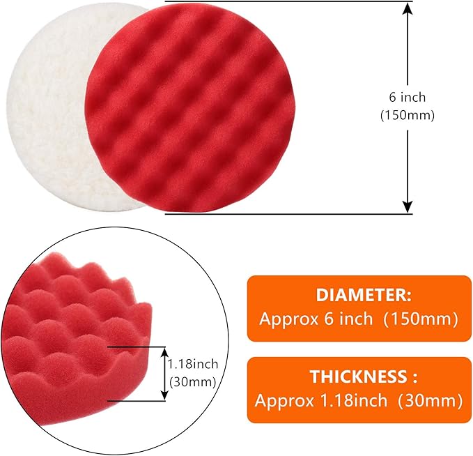BBTO 12 Pieces Buffing Polishing Pads 6 Inch Compound Buffing Sponge Pads Cutting Polishing Kit for Car Buffer Compounding and Waxing