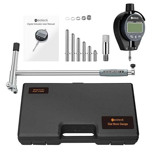 Neoteck 6-10"/0.0005" Digital Indicator Bore Gauge Set with 6 PCS Anvils 9.8" Measuring Depth Dial Bore Gauge with ABS Storage Box for Engine Cylinder Measurement