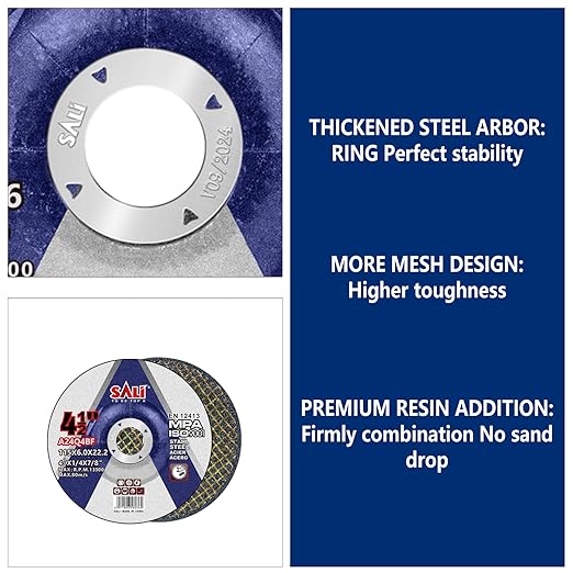 SALI 10 Pack 4-1/2 Inch Grinding Wheels for General Purpose Metal & Stainless Steel, Aluminum Oxide Grinding Disc for Angle Grinder, Depressed Center 4.5" * 1/4" * 7/8"(115 * 6.0 * 22.2 mm)