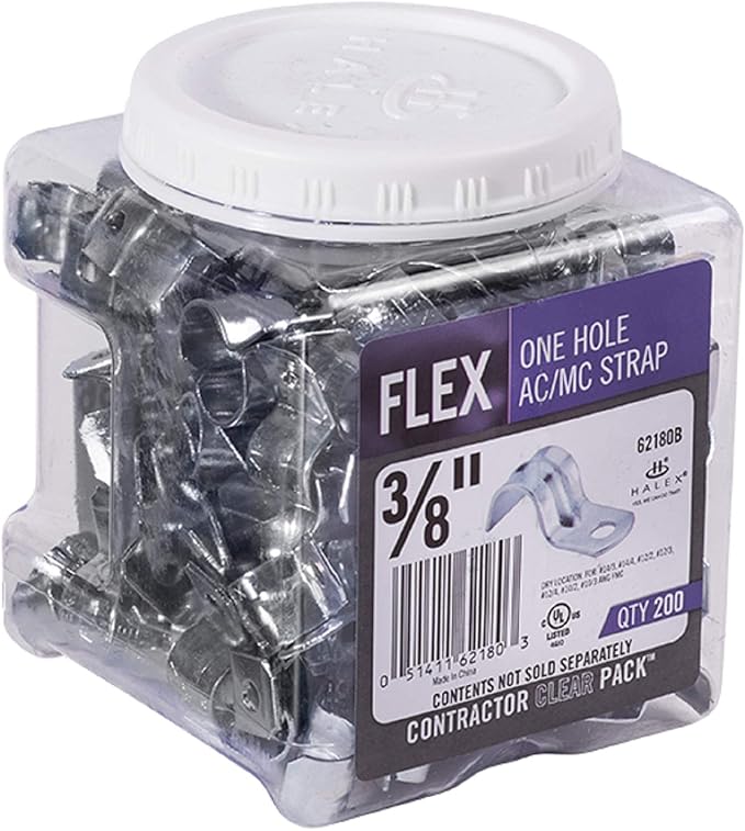Halex – 3/8 Inch Flexible Metal Conduit (FMC) – 1 Hole Straps – 62180B – 200 Per Pack – Silver