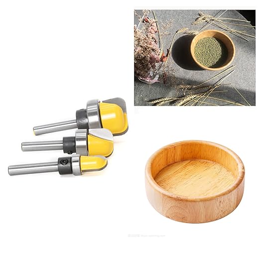 3Pcs 1/4" Shank 1/2",3/4",1-1/8" Carbide Round Nose Groove Router Bit Set Template Router planing Head Set with Ball Bearing Engraving Router planing Head Wood Cutter Woodworking Tools